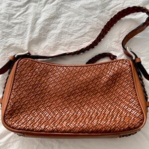 Talbots Brown Leather Woven Bag with Braided Straps – Excellent Condition